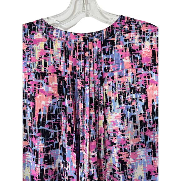 NYDJ 3/4 Sleeve Printed Pintucked Back Blouse Multicolor Stained Glass Print Med - Picture 8 of 10